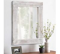 HLFMVWE Specchi da parete Rustico Cornice in Legno Specchio rettangolare Vintage Specchio da Appendere per Camera da Letto Bagno Soggiorno Casale Decorazione da Parete Bianco Piccolo 40,6 x 30,5 cm