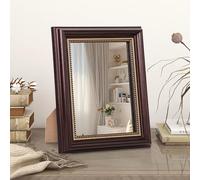 HLFMVWE Specchietti da trucco rettangolari antichi con cornice in legno bianco vintage rustico piccolo specchio da terra per tavolo, piano di lavoro, camera da letto, bagno, soggiorno, ufficio, bagno,
