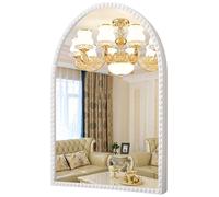 HLFMVWE Specchio ad arco per parete, bagno, cornice in metallo con perline ornate, specchi decorativi per soggiorno, bagno, camera da letto, 75 x 50 cm, bianco