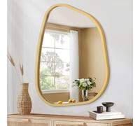 HLFMVWE Specchio asimmetrico da parete ovale irregolare cornice in legno moderno specchio da parete unico decorativo bagno soggiorno camera da letto ingresso corridoio specchio artistico piccolo oro