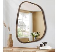 HLFMVWE Specchio asimmetrico ovale irregolare specchio da parete moderno cornice in legno forma unica da parete specchio artistico decorativo per soggiorno, camera da letto, bagno, ingresso corridoio,