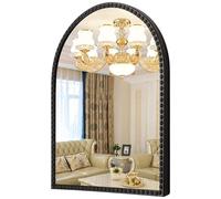 HLFMVWE Specchio da parete ad arco nero per bagno, cornice in metallo con perline decorative, grande 65 x 45 cm, specchio moderno per decorazione da parete per camera da letto, soggiorno, ingresso