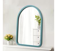 HLFMVWE Specchio da parete ad arco rustico con cornice in legno piccolo specchio decorativo da appendere per bagno, camera da letto, balcone, fattoria, soggiorno, ingresso, spogliatoio, blu, 40 × 30