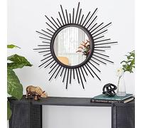 HLFMVWE Specchio da parete con raggi di sole nero, piccolo specchio decorativo rotondo moderno in metallo per soggiorno, corridoio, camera da letto, bagno, casa colonica, ingresso 30 x 30 cm