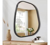 HLFMVWE Specchio da parete irregolare con cornice in legno moderno ovale asimmetrico unico specchio da appendere artistico ondulato boho specchio decorativo bagno vanità camera da letto soggiorno