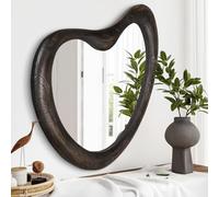HLFMVWE Specchio da parete irregolare, cornice in legno, asimmetrico, grande accento montato, moderno, decorativo per bagno, soggiorno, camera da letto, ingresso, corridoio, 50 x 40 cm, nero rustico
