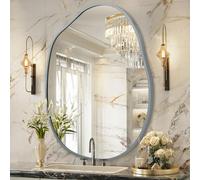 HLFMVWE Specchio da parete irregolare grande specchi asimmetrici, 55 x 75 cm, specchio con cornice in metallo, per bagno, decorazione moderna da parete, soggiorno, ingresso, camera da letto grigio