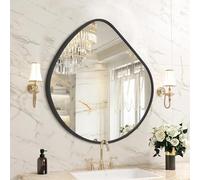 HLFMVWE Specchio da parete irregolare nero per bagno, cornice in lega di alluminio, specchi decorativi asimmetrici, in metallo spazzolato, per soggiorno, camera da letto, casa, grande, 48 x 50 cm