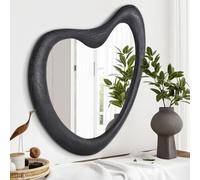 HLFMVWE Specchio da parete irregolare, specchio da parete in legno nero, asimmetrico, specchio ondulato da parete per soggiorno, camera da letto, ingresso, bagno, specchio decorativo moderno, 65 x 45
