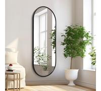HLFMVWE Specchio da parete ovale nero per bagno, specchio a figura intera, cornice in alluminio in metallo, specchi da parete 120 x 40 cm, specchio oblungo a forma di pillola, per vanità, soggiorno,