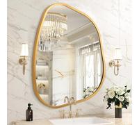 HLFMVWE Specchio da Parete per Bagno in Oro, Specchio da Parete in Lega di Alluminio, Specchio Decorativo Asimmetrico, Specchio per Trucco in Metallo Spazzolato per Soggiorno, Camera da Letto, Stanza