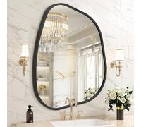 HLFMVWE Specchio da Parete per Bagno Nero, Specchio a Forma Irregolare, Telaio in Lega di Alluminio, Specchio Decorativo Asimmetrico in Metallo Spazzolato, Specchio da Trucco a Parete per Soggiorno