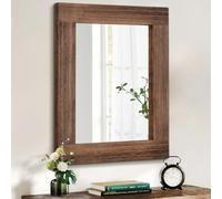 HLFMVWE Specchio in legno rettangolare con cornice, rustico, vintage, decorazione per casa colonica, camera da letto, bagno, specchio per toletta e ingresso, grande, 40 x 50 cm, marrone