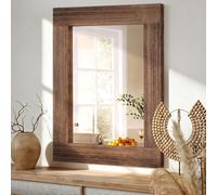 HLFMVWE Specchio in legno, rettangolare, incorniciato, rustico, vintage, decorazione fattoria, specchio, camera da letto, bagno, per toletta, ingresso, grande, marrone, 40 x 50 cm