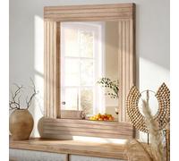 HLFMVWE - Specchio Rettangolare Retrò in Legno da Parete Farmhouse per Camera da Letto, Bagno, Ingresso, Specchio Decorativo Antico Sospeso, Grande 65 x 45 cm, Naturale