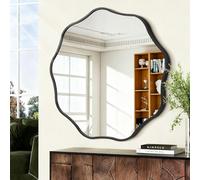 HLFMVWE Specchio rotondo da parete ondulato nero, 60 cm, specchio decorativo circolare con cornice in metallo moderna per bagno, soggiorno, camera da letto, ingresso, corridoio, decorazione per la