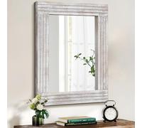 HLFMVWE Specchio rustico in legno, specchio rettangolare vintage, da appendere, per camera da letto, bagno, soggiorno, decorazione da parete, fattoria, grande, 45 x 65 cm