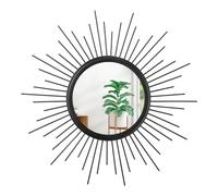 HLFMVWE Sunburst - Specchio da parete con raggi grandi, nero, decorazione da parete bohémien, rotondo, moderno, in metallo, per soggiorno, corridoio, camera da letto, bagno, 60 x 60 cm