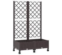 hliofuir Fioriera con traliccio e ruote, marrone, 80 x 40 x 131,5 cm | Aiuola mobile in plastica stampata a iniezione, resistente alle intemperie, per balcone e terrazza, con scarico integrato