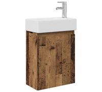 hliofuir Lavabo con rubinetto, in legno anticato, 45,5 x 22,5 cm, 4 pezzi | Mobiletto da parete in legno per bagno degli ospiti con lavabo in ceramica, miscelatore e protezione troppopieno.
