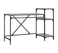 hliofuir Scrivania con 3 ripiani, grigio Sonoma, 135 x 50 x 90 cm | Scrivania per computer industriale con robusta struttura in ferro e ripiani extra per il tuo ufficio domestico o studio.