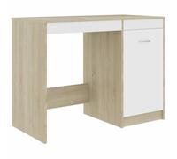 hliofuir Scrivania con armadio, 100 x 50 x 76 cm, colore bianco, rovere | Scrivania compatta in legno con spazio per lo studio, la stanza dei ragazzi o l'ufficio, dal design moderno.