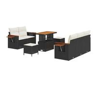 hliofuir Set di 10 divani da giardino in polyrattan nero e crema, con | Divano angolare modulare lounge in legno di acacia e acciaio per terrazza e giardino. Offre comfort grazie alla morbida