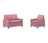 hliofuir Set di 2 divani imbottiti in velluto rosa, 1 posto e 2 posti | Cuscino a doppio strato per un elevato comfort in soggiorno e nella zona degli ospiti. Il rivestimento in velluto rimovibile