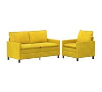 hliofuir Set di 2 divani in velluto da 1 + 2 posti, colore giallo | Moderno gruppo di tappezzeria con rivestimento in velluto giallo e struttura in metallo, ideale per soggiorno e zona ospiti