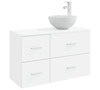 hliofuir Set di mobili da bagno, 2 pezzi, bianco, in legno | Lavabo compatto con 3 cassetti e armadietto per il tuo bagno, include 2 punte per foratura personalizzata del rubinetto.