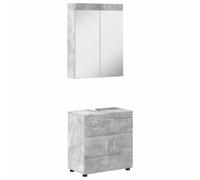 hliofuir Set di mobili da bagno Tulum, 2 pezzi, mobiletto a specchio | Pratica combinazione per il bagno in robusto legno con superficie opaca grigio cemento per un sacco di spazio.