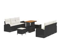 hliofuir Set di mobili da giardino in polyrattan con vano portaoggetti, 9 | Set modulare per terrazze e giardini con tasche per cuscini integrate, piedini regolabili e tavolo in legno di acacia.