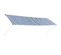 hliofuir Tenda da sole retrattile, 400 x 150 cm, blu e bianco, con braccio articolato manuale, con robusto telaio in acciaio e catena, per balcone, terrazza, giardino e copertura della finestra