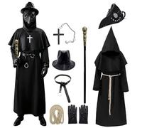 Hlisippa Medico Della Peste Costume, Costume Medico Della Peste con Maschera Peste Scettro, Steampunk Set Dottore Della Pestdottore, Plague Doctor Costume per Halloween Carnevale Cosplay (L)