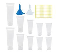 HLIWS Contenitori liquidi aereo,Contenitori Cosmetici Riutilizzabili,10 Pezzi(15ml/20ml/30ml/50ml),con 2 Imbuti+56 Etichette Adesive,per Shampoo,Crema,Gel