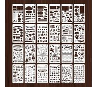 HLIWS Stencil in plastica-24 pezzi stencil per pittura con motivo misto,stencil per artigianato riutilizzabile per diario,pittura,artigianato,quaderno