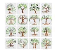 HLIWS Stencil per albero della vita-16 pezzi Stencil Albero,per la Wall Art | PET, 15x15cm, bianco, con motivi di alberi, lavabile, riutilizzabile, per il fai da te, per realizzare diari, agende e simili