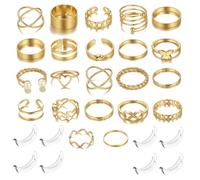 HLMYER Set di 22 anelli dorati da donna e 8 regolatori, stile vintage, alla moda, impilabili, con cuscinetti autoadesivi invisibili, regolatori di dimensioni per anelli sciolti
