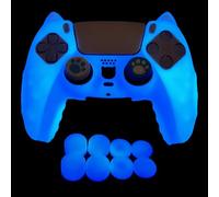 HLRAO -Blu Glow in the dark Cover protettiva antiscivolo compatibile con controller PS5/Slim/Pro, Include 8 pezzi di impugnature per il pollice Glow e 2 tappi per impugnature a zampa di gatto.