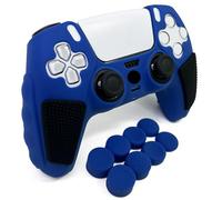 HLRAO -Blu Nero Cover protettiva antiscivolo per controller, in silicone morbido e spesso con borchie, compatibile con controller PS5/Slim/Pro, con 8 cappucci per impugnature per i pollici.