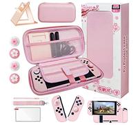 HLRAO Borsa Set Accessori da viaggio Rosa Compatibile con Nintendo Switch, custodia con design Sakura, con custodia protettiva rigida, supporto regolabile, proteggi HD e impugnatura pollice.【10 in 1】
