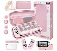 HLRAO Borsa Set Accessori da viaggio Rosa Compatibile con Nintendo Switch OLED, custodia con design Sakura, con custodia protettiva rigida, supporto regolabile, proteggi HD e impugnatura pollice.