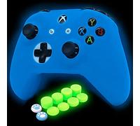 HLRAO Cover in silicone blu per controller Xbox One S glow in the dark Proteggi custodia in gomma morbida antiscivolo con cappucci per impugnature per pollice 8 FPS + 2 graziosi cappucci per zampe.
