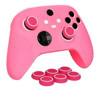 HLRAO Cover protettiva antiscivolo in silicone rosa, edizione borchiata, compatibile con controller Xbox Series X/S e 6 tappi per pollice.