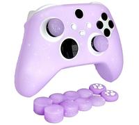 HLRAO Cover protettiva antiscivolo in silicone viola glitterata compatibile con controller Xbox Series X/S, 8 tappi per pollice glitterati e 2 tappi per impugnature.