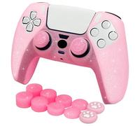 HLRAO Cover protettiva in silicone antiscivolo rosa glitterata compatibile con controller PS5/Slim/Pro, 8 tappi per pollice glitterati e 2 tappi per impugnature.