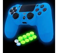 HLRAO Custodia Fluorescenza Glow in dark silicone Cover Compatibile per PS4/Slim/Pro Wireless/Wired Gamepad Controller con Pro Thumb Grips x 8 + 2 cappucci per impugnature.