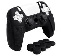 HLRAO -Nero Cover protettiva antiscivolo per controller, in silicone morbido e spesso con borchie, compatibile con controller PS5/Slim/Pro, con 8 cappucci per impugnature per i pollici.