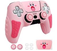 HLRAO Set di skin antiscivolo per controller PS5, rosa, custodia protettiva morbida per controller wireless PlayStation 5, con adesivi touch pad e 2 tappi per impugnatura per pollice