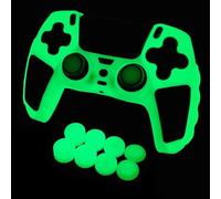 HLRAO -Verde Glow in the dark Cover protettiva antiscivolo compatibile con controller PS5/Slim/Pro, Include 8 pezzi di impugnature per il pollice Green Glow e 2 accessori Glow Grips.